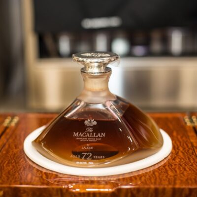 The Macallan 72 Years Old in Lalique crystal decanter with deep amber liquid, 700ml, 42% ABV