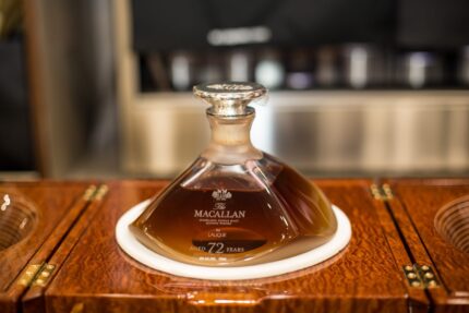 The Macallan 72 Years Old in Lalique crystal decanter with deep amber liquid, 700ml, 42% ABV