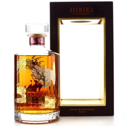 Hibiki 17 Year Old bottle in custom phoenix-themed gift box with red and gold Japanese design