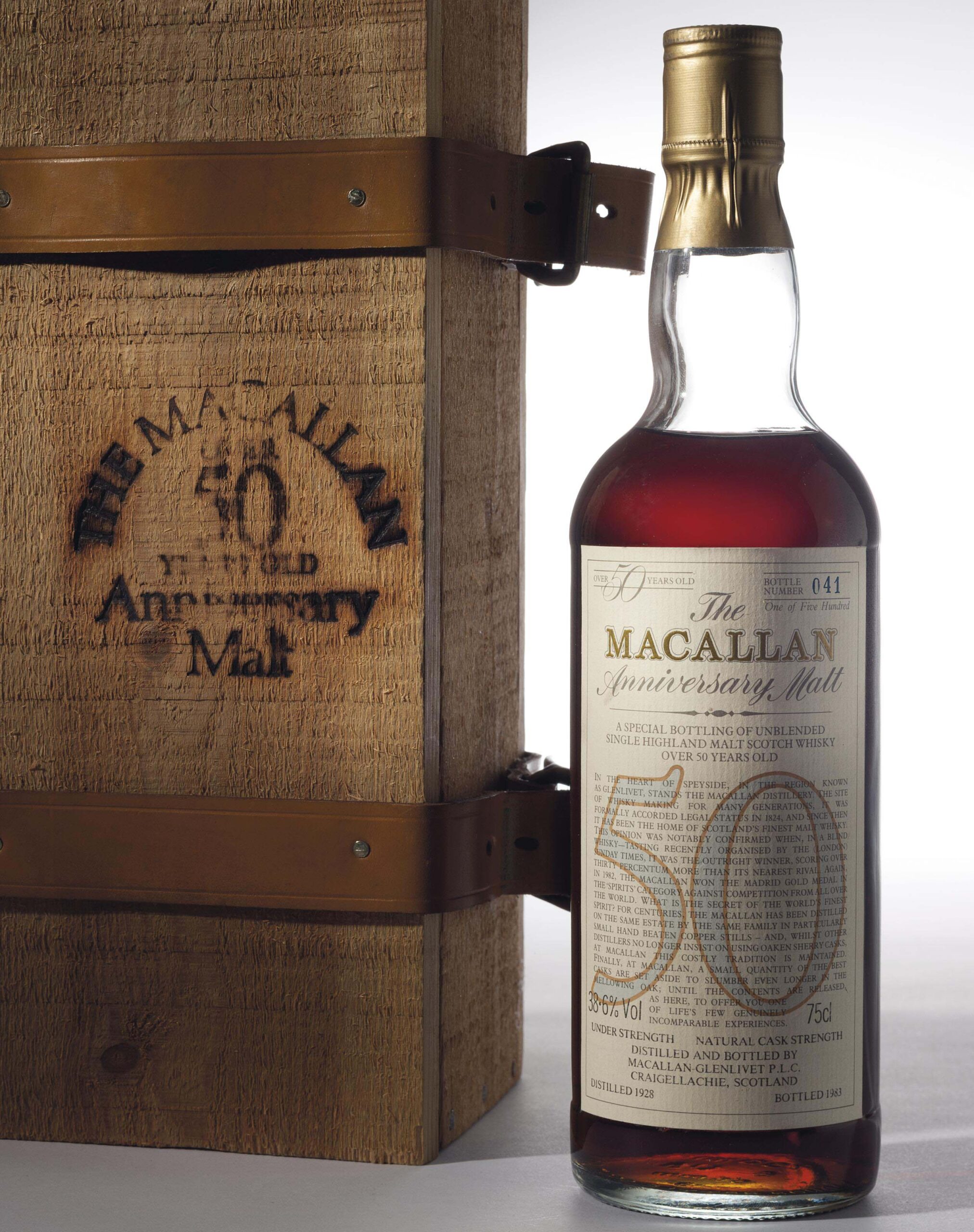Macallan 1928 50 Year Old in original wooden presentation box with aged finish