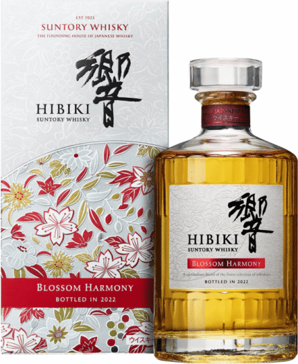 Hibiki Blossom Harmony bottle with soft pink label and cherry blossom design, 700ml, 43% ABV