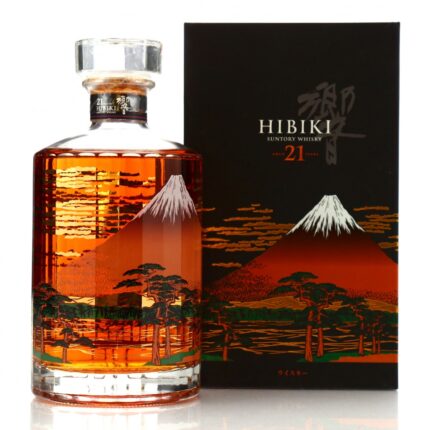 Hibiki 21 Mount Fuji Limited Edition bottle with front label featuring minimalist Mount Fuji illustration, 700ml, 43% ABV