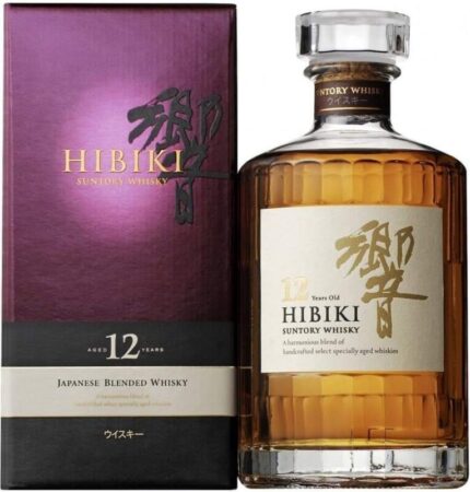 Hibiki 12 Year Old bottle with iconic 24-faceted glass and gold label, 700ml, 43% ABV