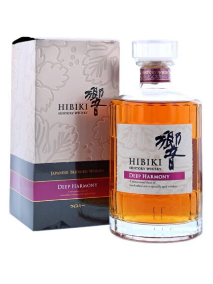 Hibiki Deep Harmony bottle in its premium black gift box with gold foil detailing
