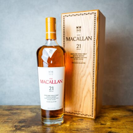 Macallan 21 Year Old in luxury gift box with Colour Collection branding and Macallan crest