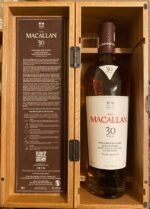 Macallan 30 Year Old in its luxury wooden gift box with Macallan crest