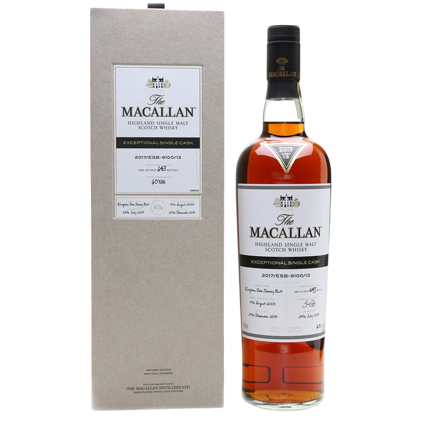 Macallan single scotch malt Macallan Cask 4 2017 in its original wooden box with cask details