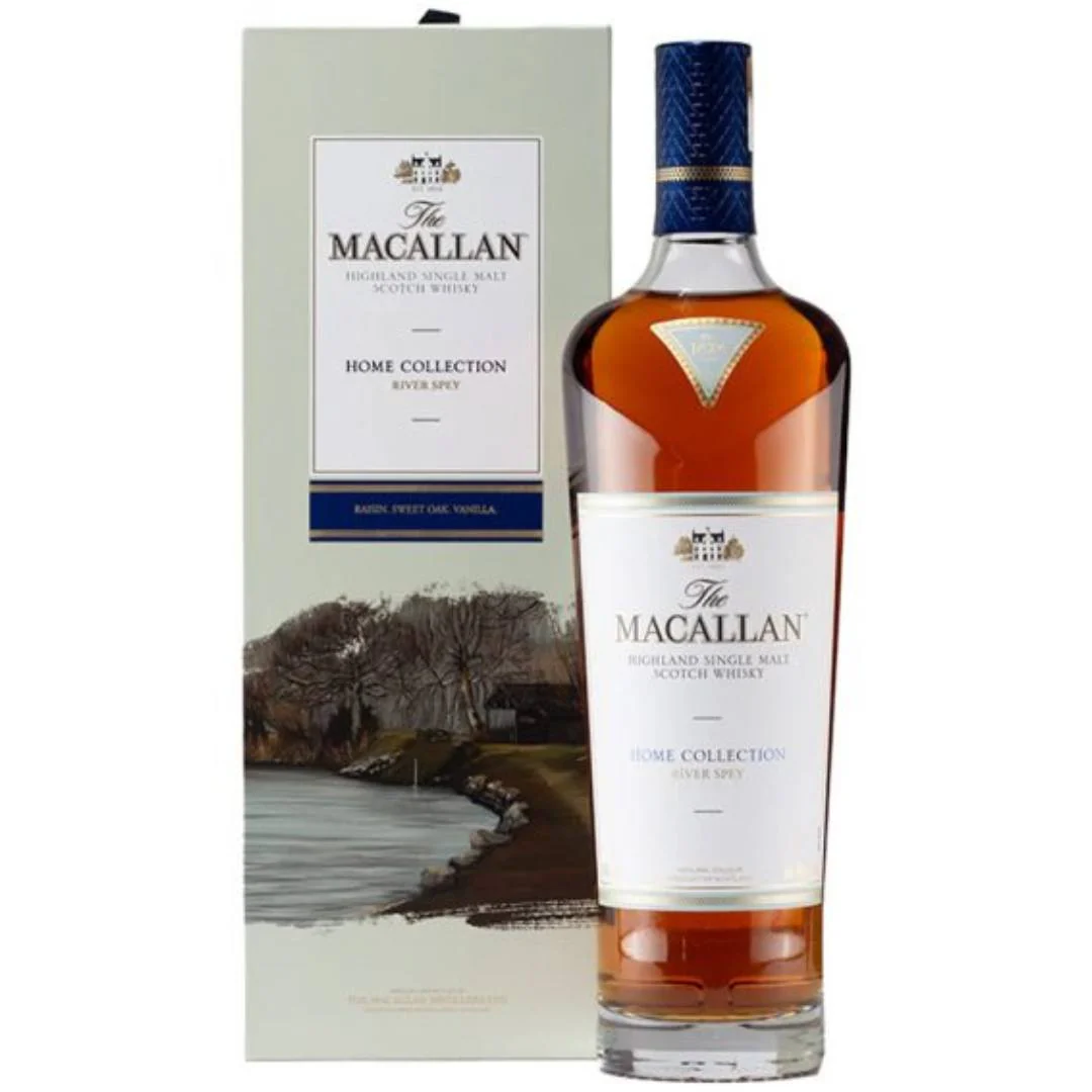 Macallan River Spey in its Home Collection gift box featuring River Spey landscape artwork