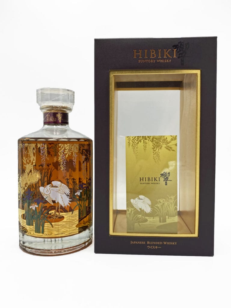 beckons hibiki Hibiki 17 Year Old bottle in custom White Heron-themed gift box with elegant Japanese crane design