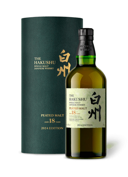 Hakushu 18 Year Old Peated Malt 100th Anniversary Edition bottle with green label and gold accents, 700ml, 48% ABV