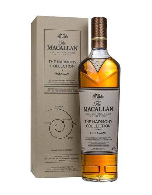 harmony collection Macallan Fine Cacao in its eco-friendly gift box made from recycled paper and natural dyes