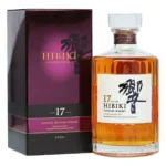 Hibiki 17 Year Old bottle in its original wooden gift box with Japanese calligraphy