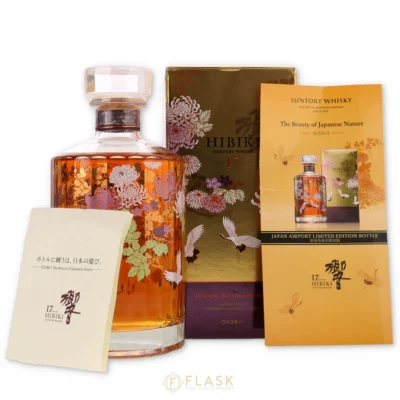 Hibiki Kacho Fugetsu bottle in its seasonal gift box featuring matching nature-inspired Kacho Fugetsu artwork