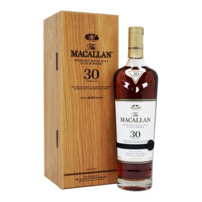 Macallan 30 Year Old 2020 in its original wooden gift box with Macallan crest and 2020 release year