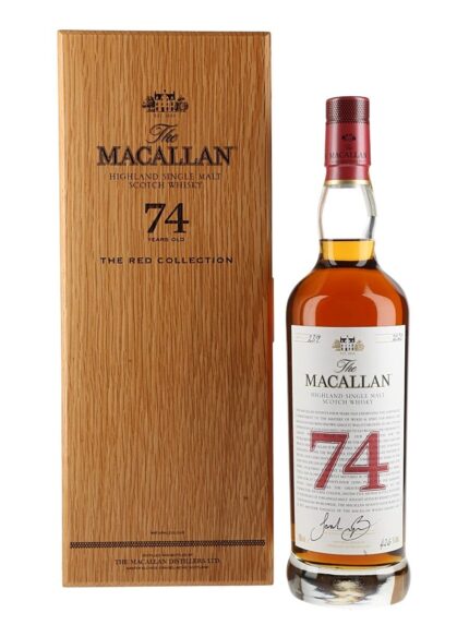 Macallan 74 Red Collection in its red lacquered luxury case with magnetic closure