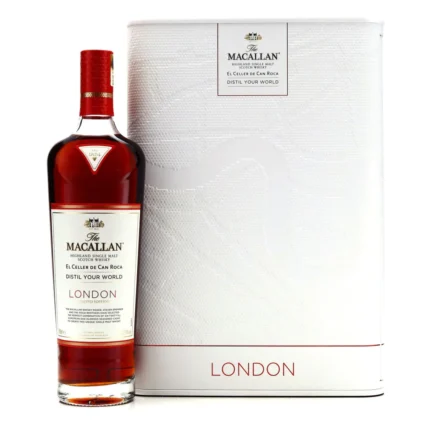 Macallan London in its luxury gift box featuring London skyline and Union Jack design elements