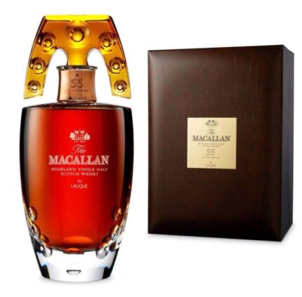 The Macallan Lalique Six Pillars crystal decanter with amber liquid, 700ml, cask strength