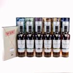 The Macallan James Bond 60th Anniversary bottle with matte black glass, gold 007 logo, and six golden rings, 700ml, 40% ABV