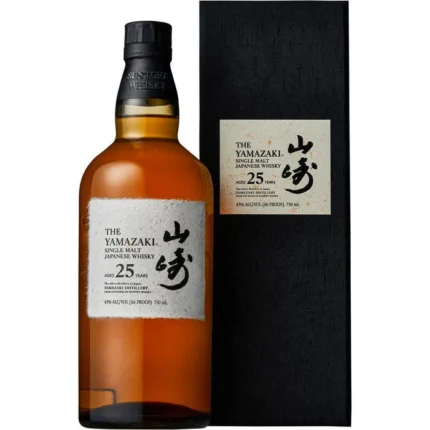 Yamazaki 25 Year Old in its premium wooden gift box with Suntory crest